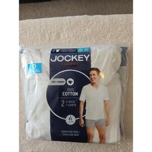 Jockey XXL 46-48 Tall 2 Pack Cotton T-Shirts V-Neck Stay Cool White  , Durable